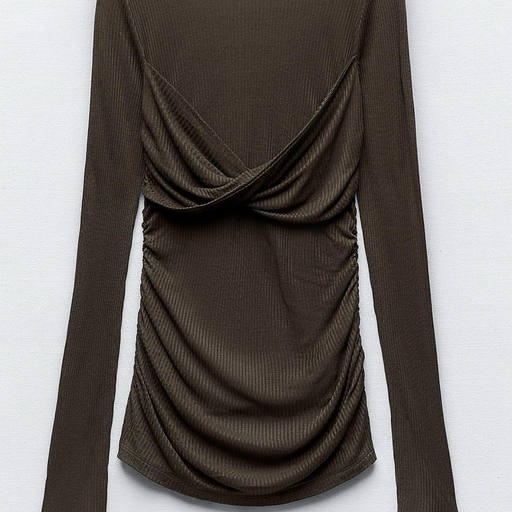 Zara Semi Sheer Ruched Rib Top NWT